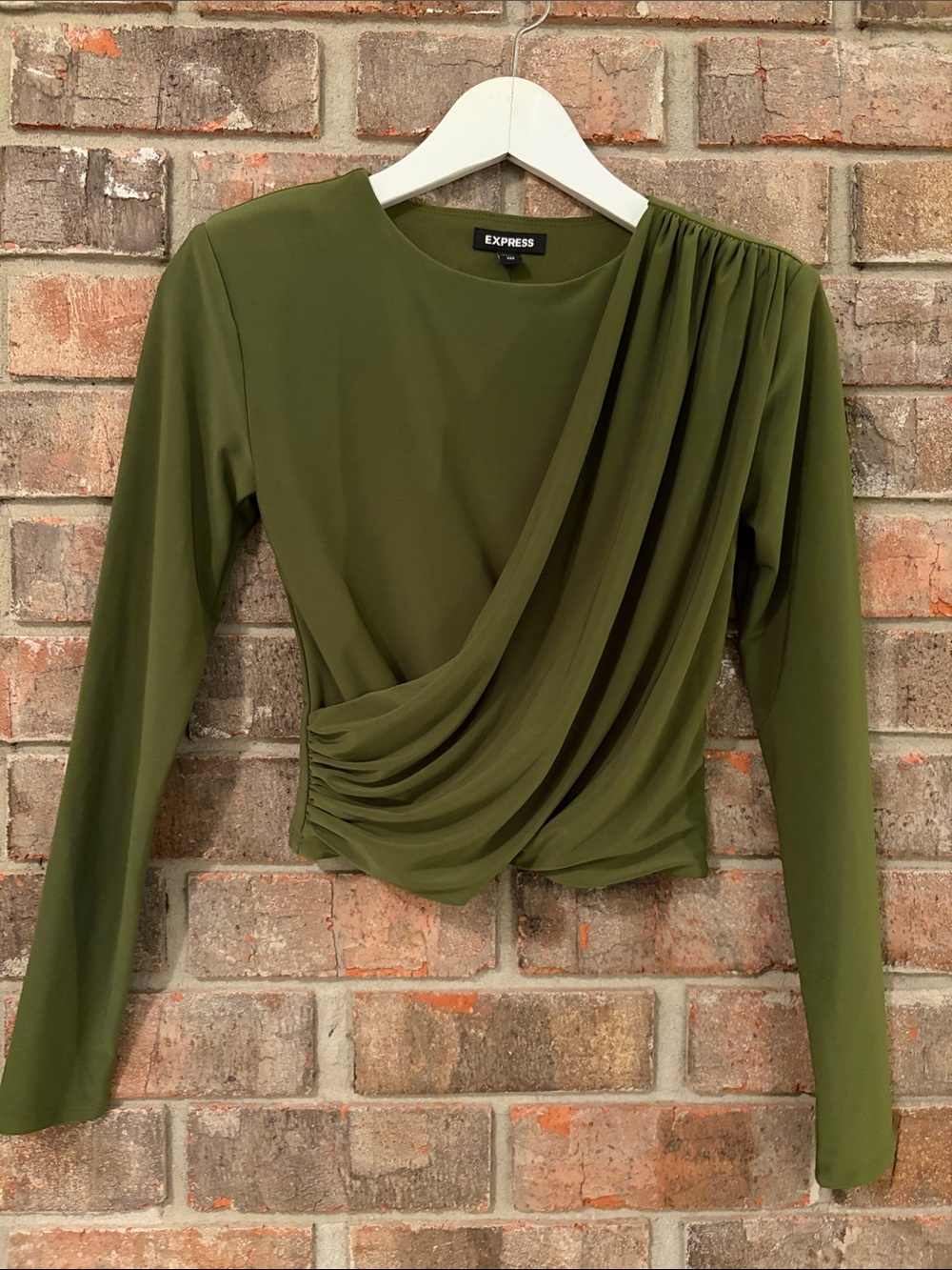 Express Olive Draped Long-Sleeve Top
